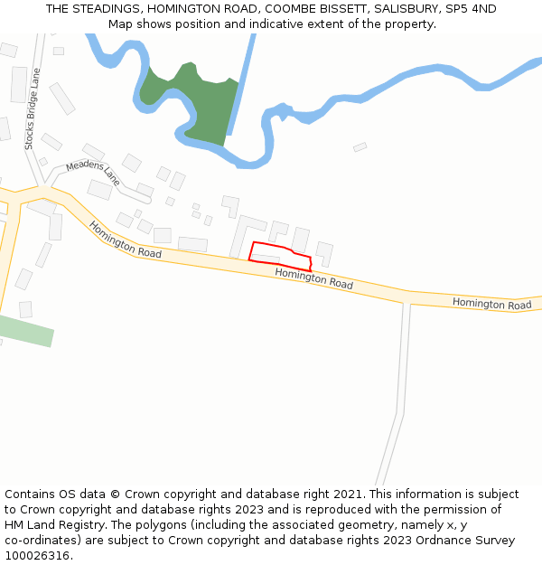 THE STEADINGS, HOMINGTON ROAD, COOMBE BISSETT, SALISBURY, SP5 4ND: Location map and indicative extent of plot