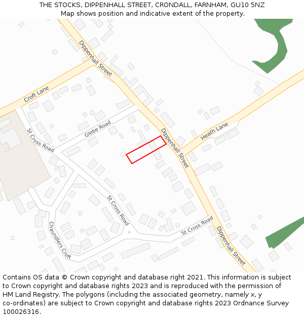 THE STOCKS, DIPPENHALL STREET, CRONDALL, FARNHAM, GU10 5NZ: Location map and indicative extent of plot