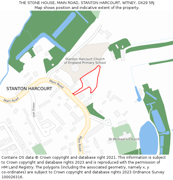 THE STONE HOUSE, MAIN ROAD, STANTON HARCOURT, WITNEY, OX29 5RJ: Location map and indicative extent of plot