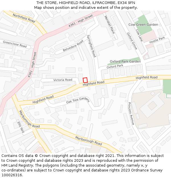 THE STORE, HIGHFIELD ROAD, ILFRACOMBE, EX34 9FN: Location map and indicative extent of plot