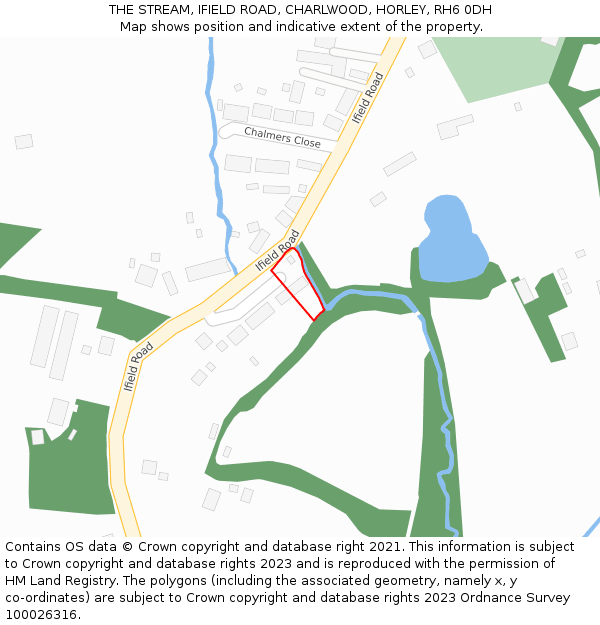 THE STREAM, IFIELD ROAD, CHARLWOOD, HORLEY, RH6 0DH: Location map and indicative extent of plot