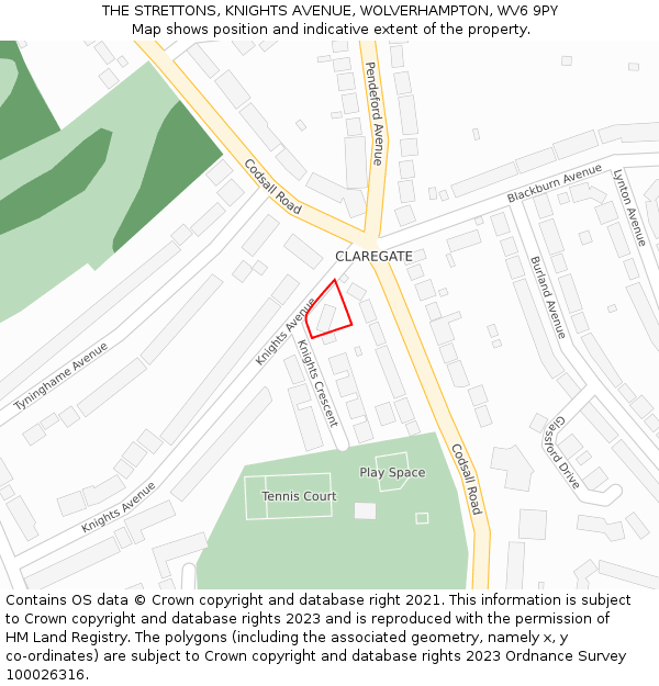 THE STRETTONS, KNIGHTS AVENUE, WOLVERHAMPTON, WV6 9PY: Location map and indicative extent of plot