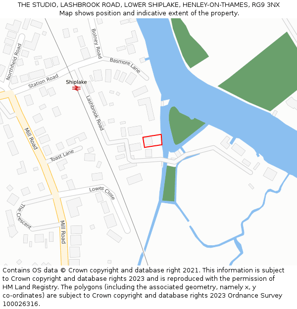 THE STUDIO, LASHBROOK ROAD, LOWER SHIPLAKE, HENLEY-ON-THAMES, RG9 3NX: Location map and indicative extent of plot