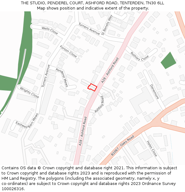 THE STUDIO, PENDEREL COURT, ASHFORD ROAD, TENTERDEN, TN30 6LL: Location map and indicative extent of plot