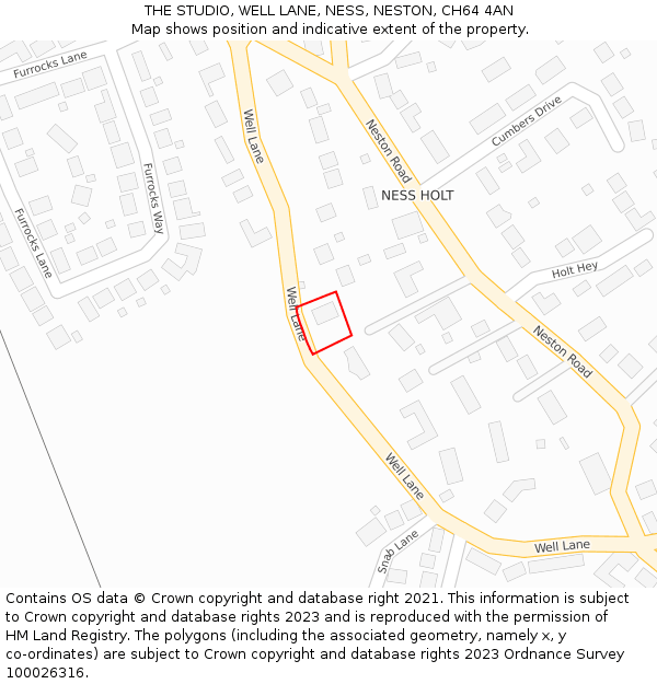 THE STUDIO, WELL LANE, NESS, NESTON, CH64 4AN: Location map and indicative extent of plot