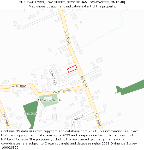 THE SWALLOWS, LOW STREET, BECKINGHAM, DONCASTER, DN10 4PJ: Location map and indicative extent of plot