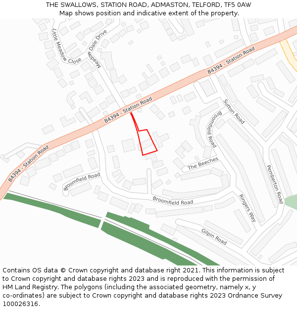 THE SWALLOWS, STATION ROAD, ADMASTON, TELFORD, TF5 0AW: Location map and indicative extent of plot
