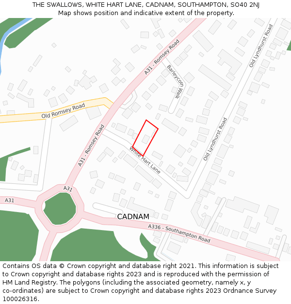 THE SWALLOWS, WHITE HART LANE, CADNAM, SOUTHAMPTON, SO40 2NJ: Location map and indicative extent of plot