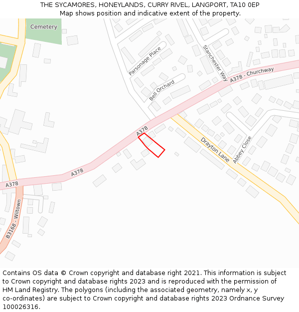 THE SYCAMORES, HONEYLANDS, CURRY RIVEL, LANGPORT, TA10 0EP: Location map and indicative extent of plot