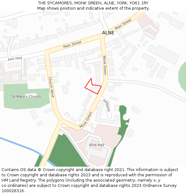 THE SYCAMORES, MONK GREEN, ALNE, YORK, YO61 1RY: Location map and indicative extent of plot