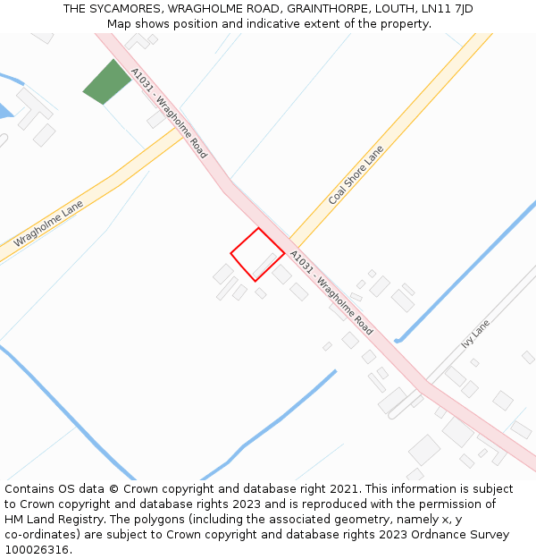 THE SYCAMORES, WRAGHOLME ROAD, GRAINTHORPE, LOUTH, LN11 7JD: Location map and indicative extent of plot