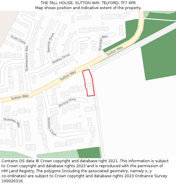 THE TALL HOUSE, SUTTON WAY, TELFORD, TF7 4PR: Location map and indicative extent of plot