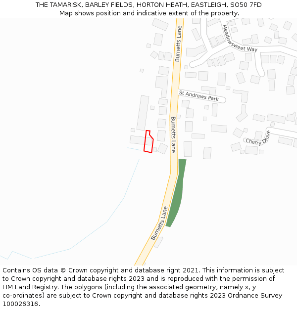 THE TAMARISK, BARLEY FIELDS, HORTON HEATH, EASTLEIGH, SO50 7FD: Location map and indicative extent of plot