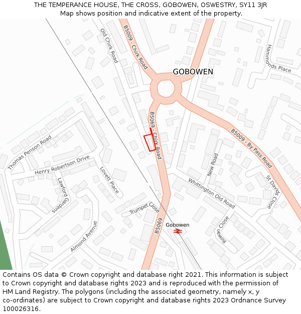 THE TEMPERANCE HOUSE, THE CROSS, GOBOWEN, OSWESTRY, SY11 3JR: Location map and indicative extent of plot