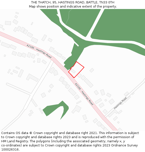 THE THATCH, 95, HASTINGS ROAD, BATTLE, TN33 0TH: Location map and indicative extent of plot