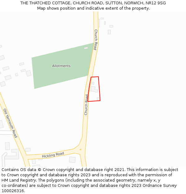 THE THATCHED COTTAGE, CHURCH ROAD, SUTTON, NORWICH, NR12 9SG: Location map and indicative extent of plot