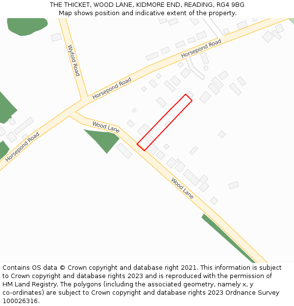 THE THICKET, WOOD LANE, KIDMORE END, READING, RG4 9BG: Location map and indicative extent of plot