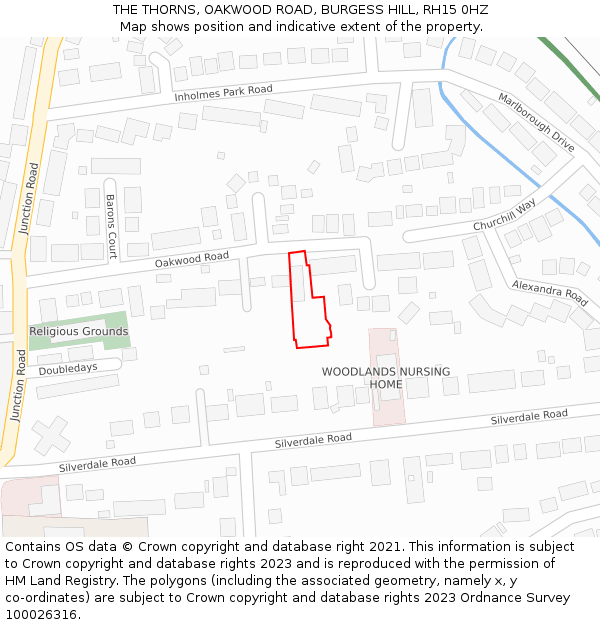 THE THORNS, OAKWOOD ROAD, BURGESS HILL, RH15 0HZ: Location map and indicative extent of plot