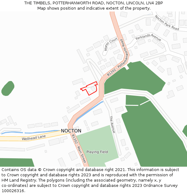 THE TIMBELS, POTTERHANWORTH ROAD, NOCTON, LINCOLN, LN4 2BP: Location map and indicative extent of plot