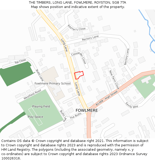 THE TIMBERS, LONG LANE, FOWLMERE, ROYSTON, SG8 7TA: Location map and indicative extent of plot