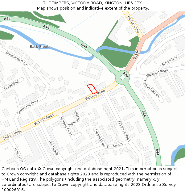 THE TIMBERS, VICTORIA ROAD, KINGTON, HR5 3BX: Location map and indicative extent of plot