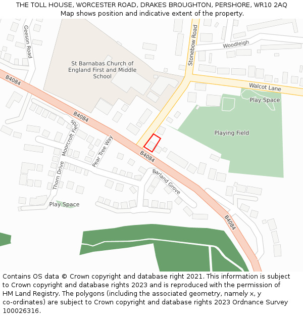 THE TOLL HOUSE, WORCESTER ROAD, DRAKES BROUGHTON, PERSHORE, WR10 2AQ: Location map and indicative extent of plot