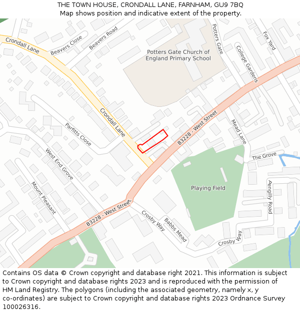 THE TOWN HOUSE, CRONDALL LANE, FARNHAM, GU9 7BQ: Location map and indicative extent of plot