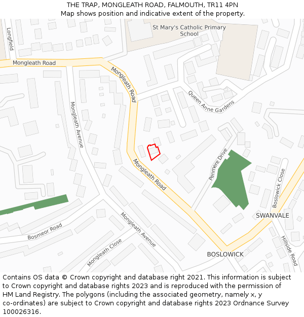 THE TRAP, MONGLEATH ROAD, FALMOUTH, TR11 4PN: Location map and indicative extent of plot