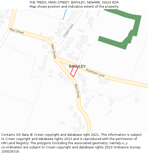 THE TREES, MAIN STREET, BATHLEY, NEWARK, NG23 6DA: Location map and indicative extent of plot