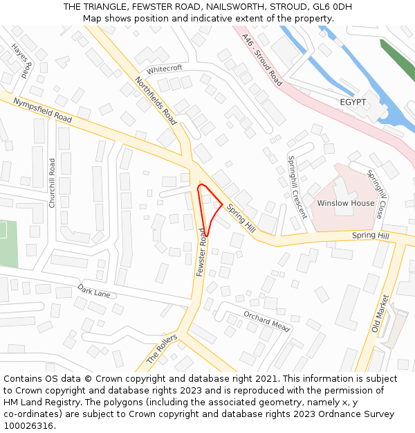 THE TRIANGLE, FEWSTER ROAD, NAILSWORTH, STROUD, GL6 0DH: Location map and indicative extent of plot