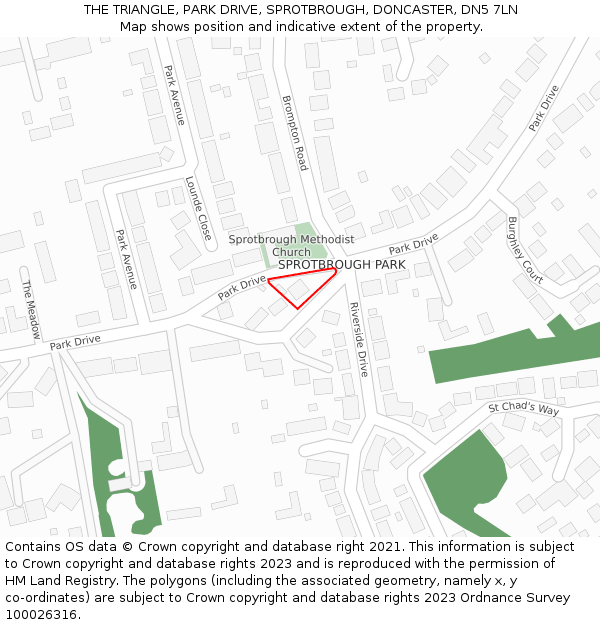 THE TRIANGLE, PARK DRIVE, SPROTBROUGH, DONCASTER, DN5 7LN: Location map and indicative extent of plot