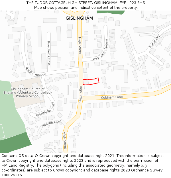 THE TUDOR COTTAGE, HIGH STREET, GISLINGHAM, EYE, IP23 8HS: Location map and indicative extent of plot