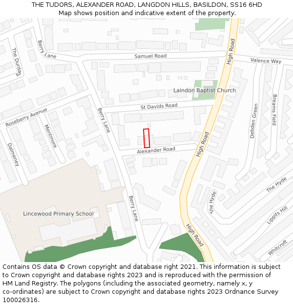 THE TUDORS, ALEXANDER ROAD, LANGDON HILLS, BASILDON, SS16 6HD: Location map and indicative extent of plot