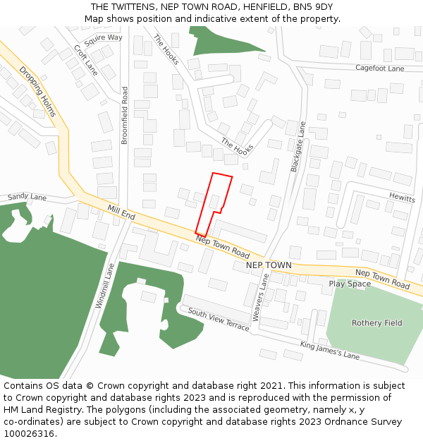 THE TWITTENS, NEP TOWN ROAD, HENFIELD, BN5 9DY: Location map and indicative extent of plot