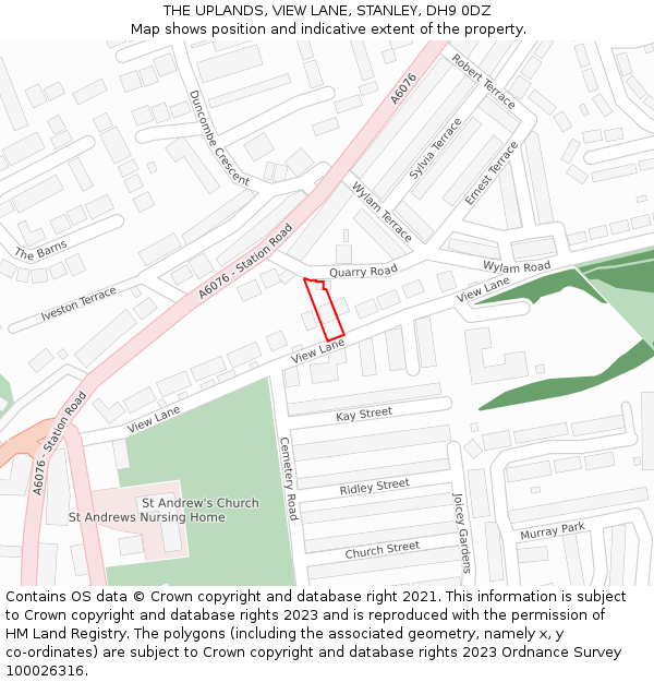THE UPLANDS, VIEW LANE, STANLEY, DH9 0DZ: Location map and indicative extent of plot