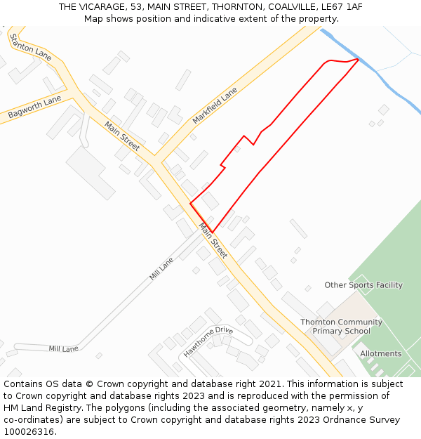 THE VICARAGE, 53, MAIN STREET, THORNTON, COALVILLE, LE67 1AF: Location map and indicative extent of plot
