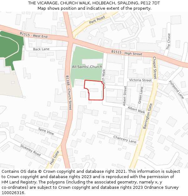 THE VICARAGE, CHURCH WALK, HOLBEACH, SPALDING, PE12 7DT: Location map and indicative extent of plot