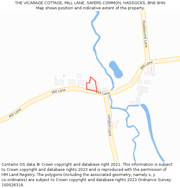 THE VICARAGE COTTAGE, MILL LANE, SAYERS COMMON, HASSOCKS, BN6 9HN: Location map and indicative extent of plot