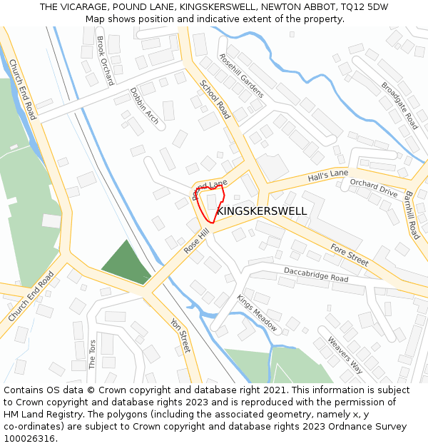 THE VICARAGE, POUND LANE, KINGSKERSWELL, NEWTON ABBOT, TQ12 5DW: Location map and indicative extent of plot