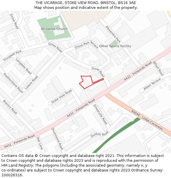 THE VICARAGE, STOKE VIEW ROAD, BRISTOL, BS16 3AE: Location map and indicative extent of plot