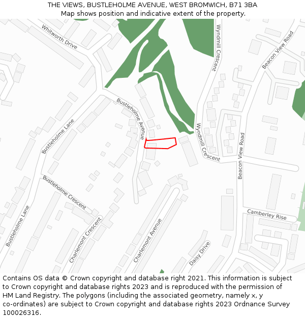 THE VIEWS, BUSTLEHOLME AVENUE, WEST BROMWICH, B71 3BA: Location map and indicative extent of plot