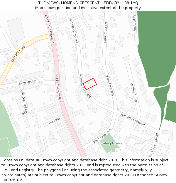 THE VIEWS, HOMEND CRESCENT, LEDBURY, HR8 1AQ: Location map and indicative extent of plot