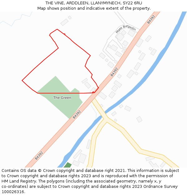 THE VINE, ARDDLEEN, LLANYMYNECH, SY22 6RU: Location map and indicative extent of plot