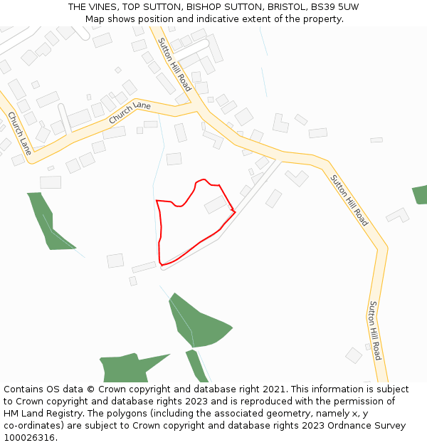 THE VINES, TOP SUTTON, BISHOP SUTTON, BRISTOL, BS39 5UW: Location map and indicative extent of plot