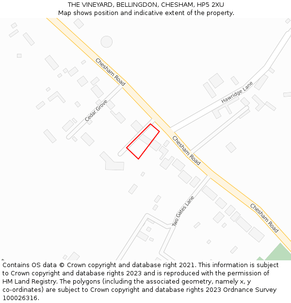 THE VINEYARD, BELLINGDON, CHESHAM, HP5 2XU: Location map and indicative extent of plot