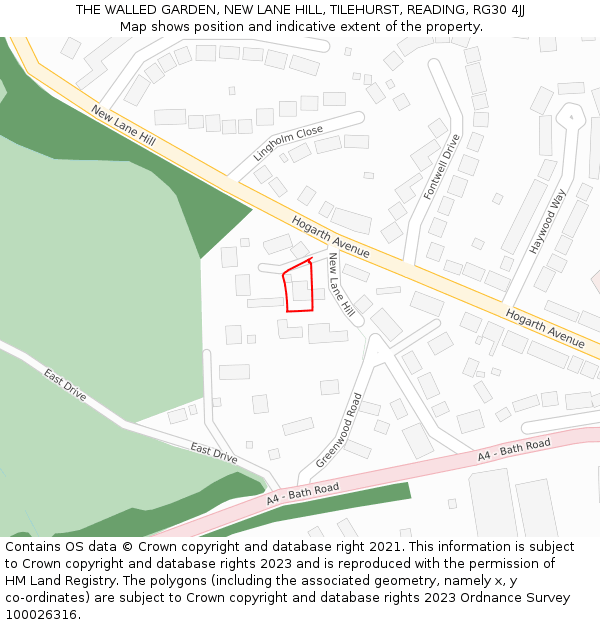 THE WALLED GARDEN, NEW LANE HILL, TILEHURST, READING, RG30 4JJ: Location map and indicative extent of plot