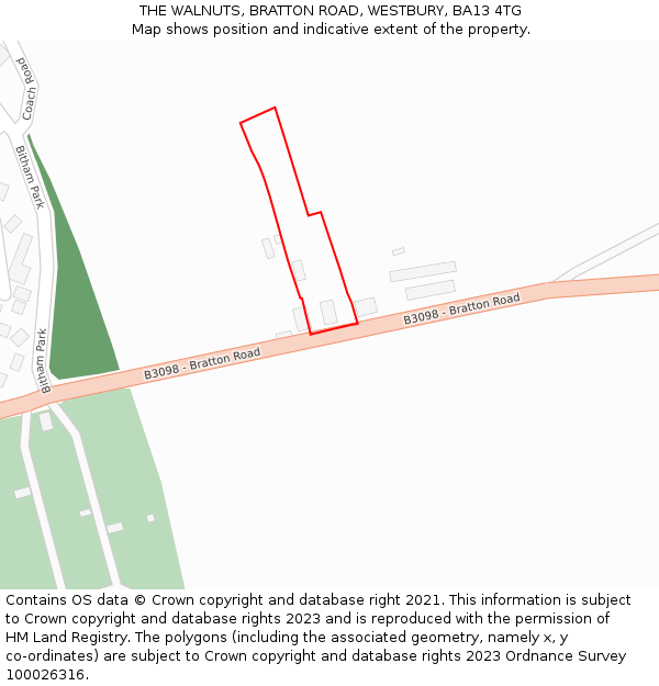 THE WALNUTS, BRATTON ROAD, WESTBURY, BA13 4TG: Location map and indicative extent of plot