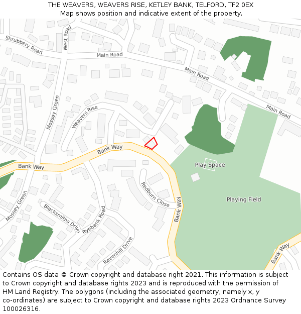 THE WEAVERS, WEAVERS RISE, KETLEY BANK, TELFORD, TF2 0EX: Location map and indicative extent of plot