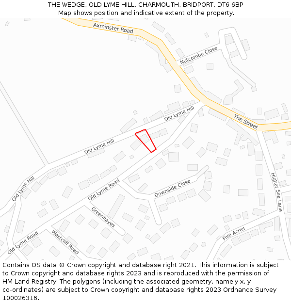 THE WEDGE, OLD LYME HILL, CHARMOUTH, BRIDPORT, DT6 6BP: Location map and indicative extent of plot