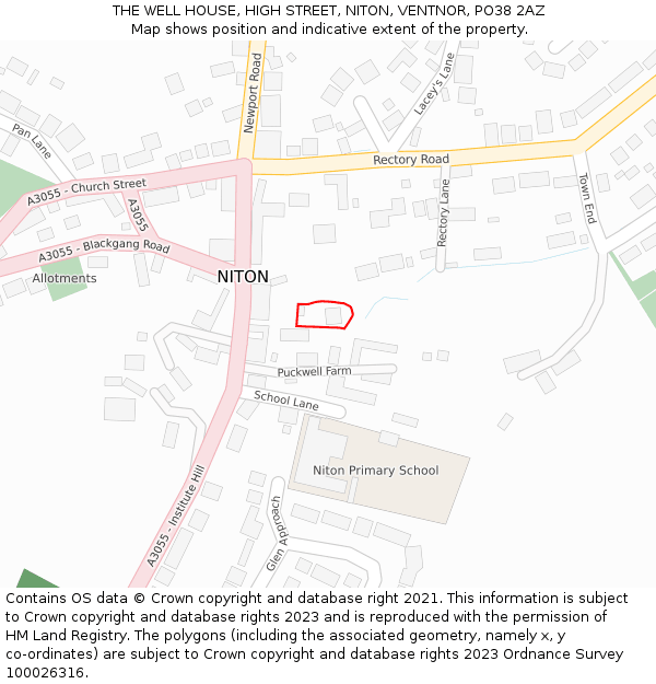 THE WELL HOUSE, HIGH STREET, NITON, VENTNOR, PO38 2AZ: Location map and indicative extent of plot